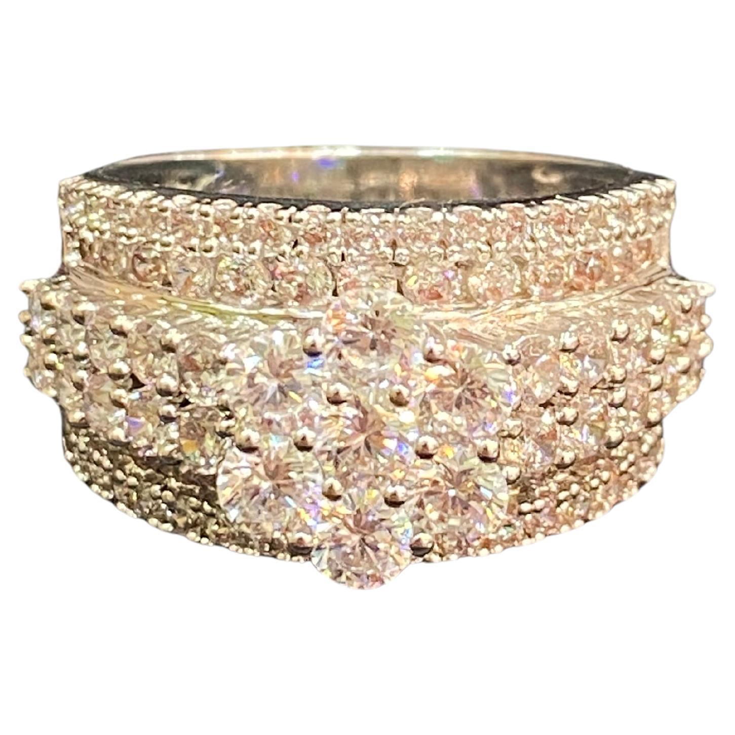 6.60 Cts F/VS Round Brilliant Cut Diamonds Multi-Row Wedding Ring 14K White Gold