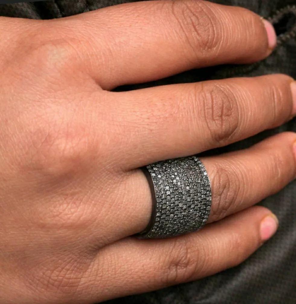 Round Cut 6.60 cts Pave Diamond Ring in 925 Silver Band For Sale