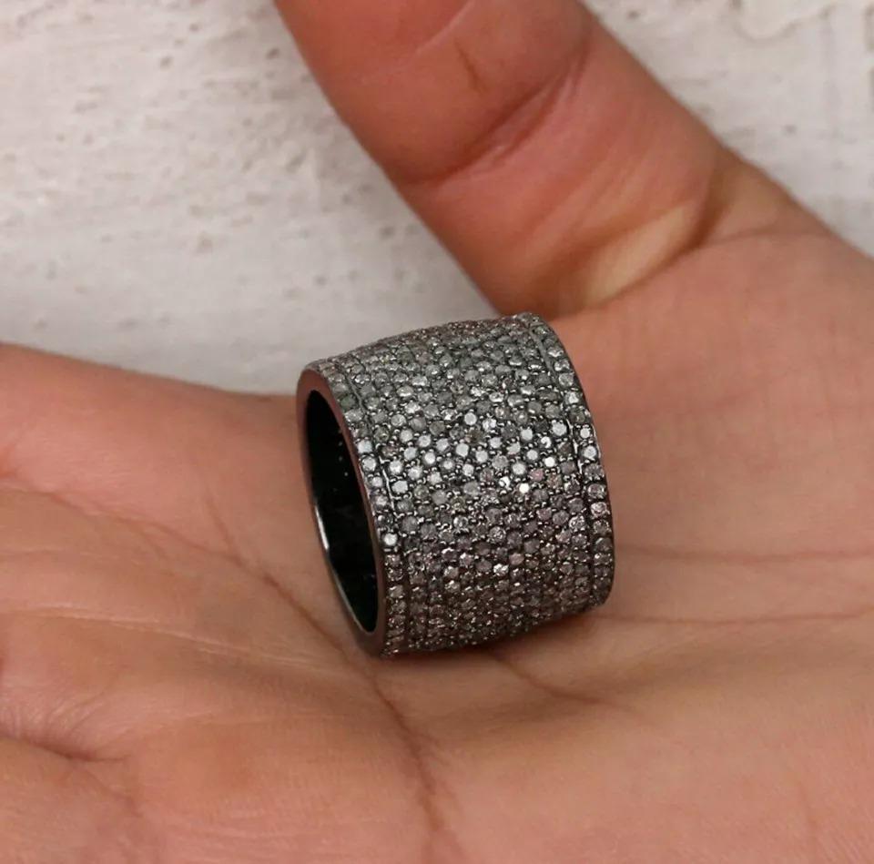 6.60 cts Pave Diamond Ring in 925 Silver Band In New Condition For Sale In Chicago, IL