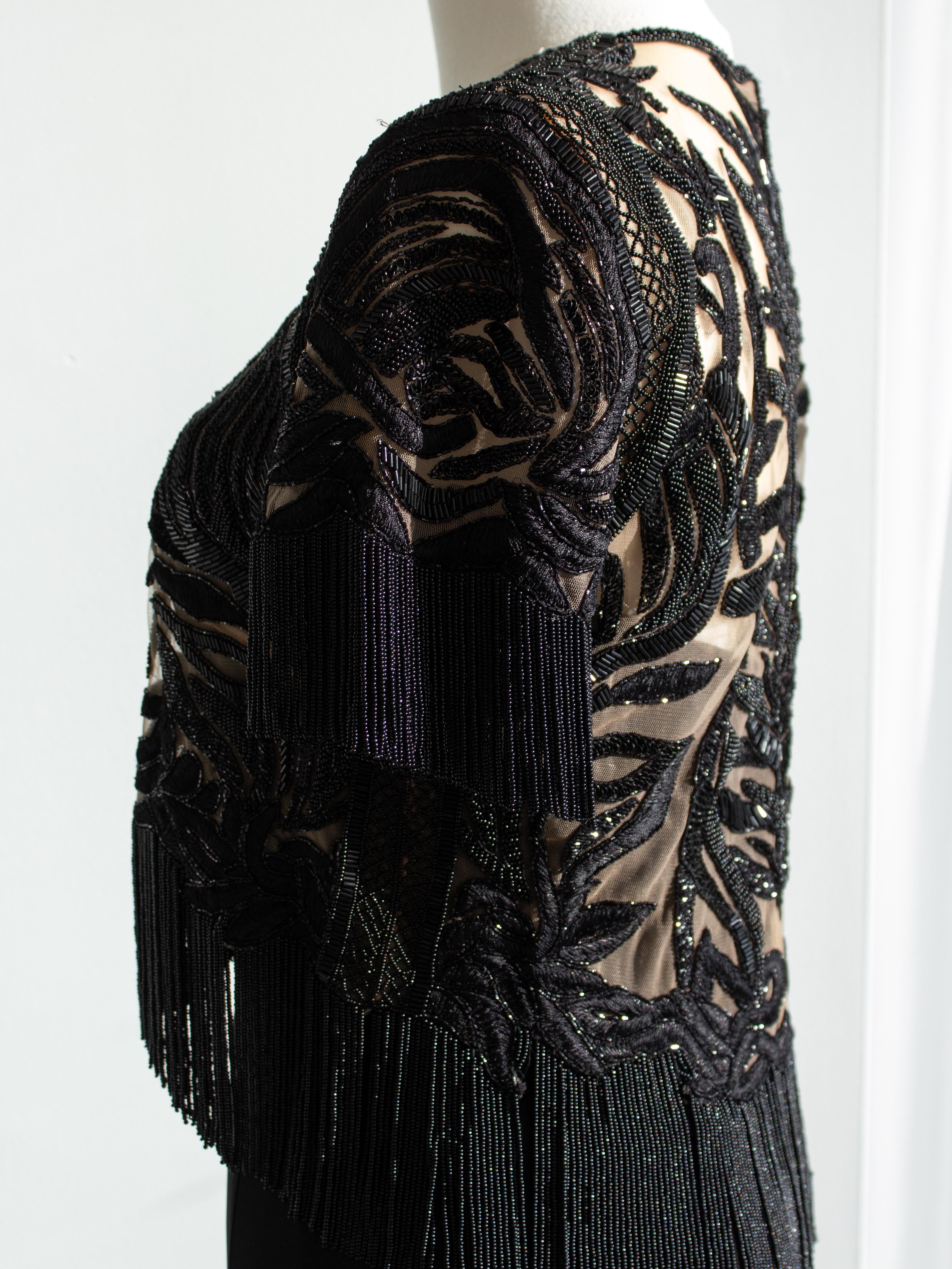 $6600 Zuhair Murad Embellished Red Carpet Tassel Beaded Black Jumpsuit 12