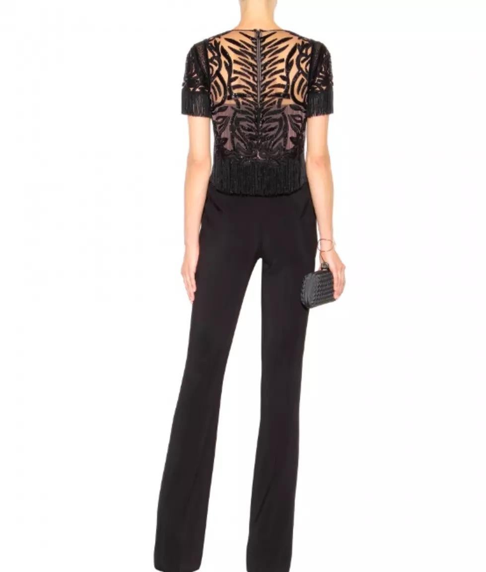$6600 Zuhair Murad Embellished Red Carpet Tassel Beaded Black Jumpsuit In Excellent Condition In Jersey City, NJ