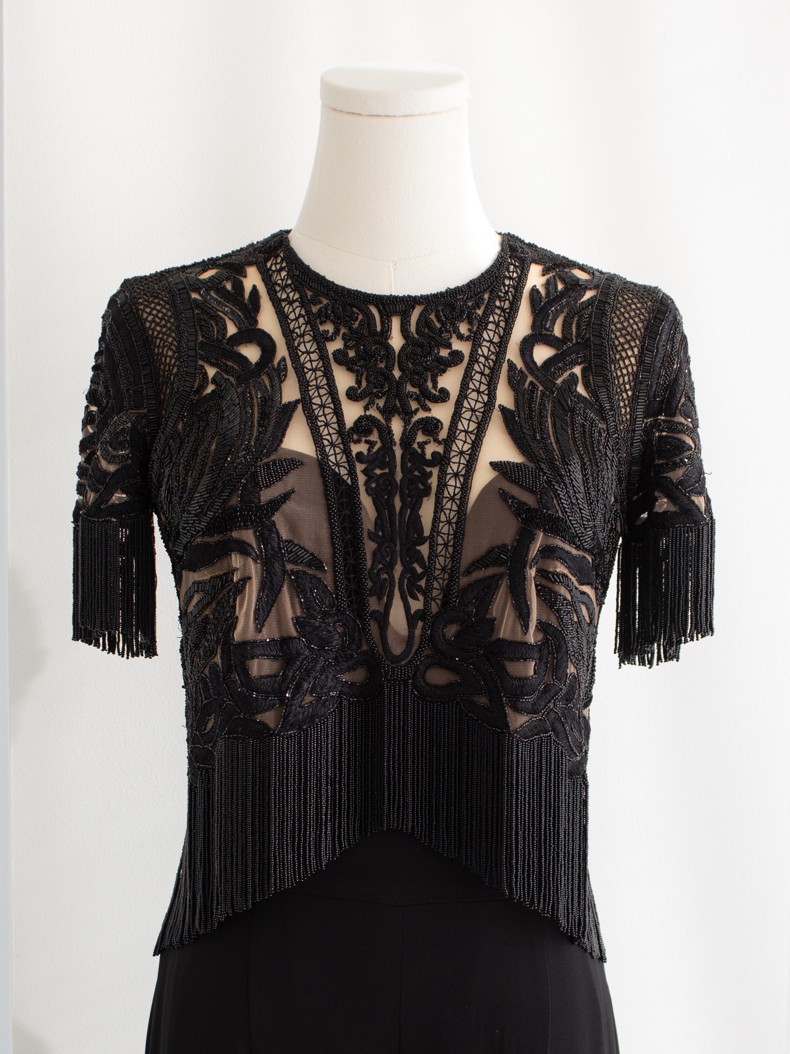 $6600 Zuhair Murad Embellished Red Carpet Tassel Beaded Black Jumpsuit 1