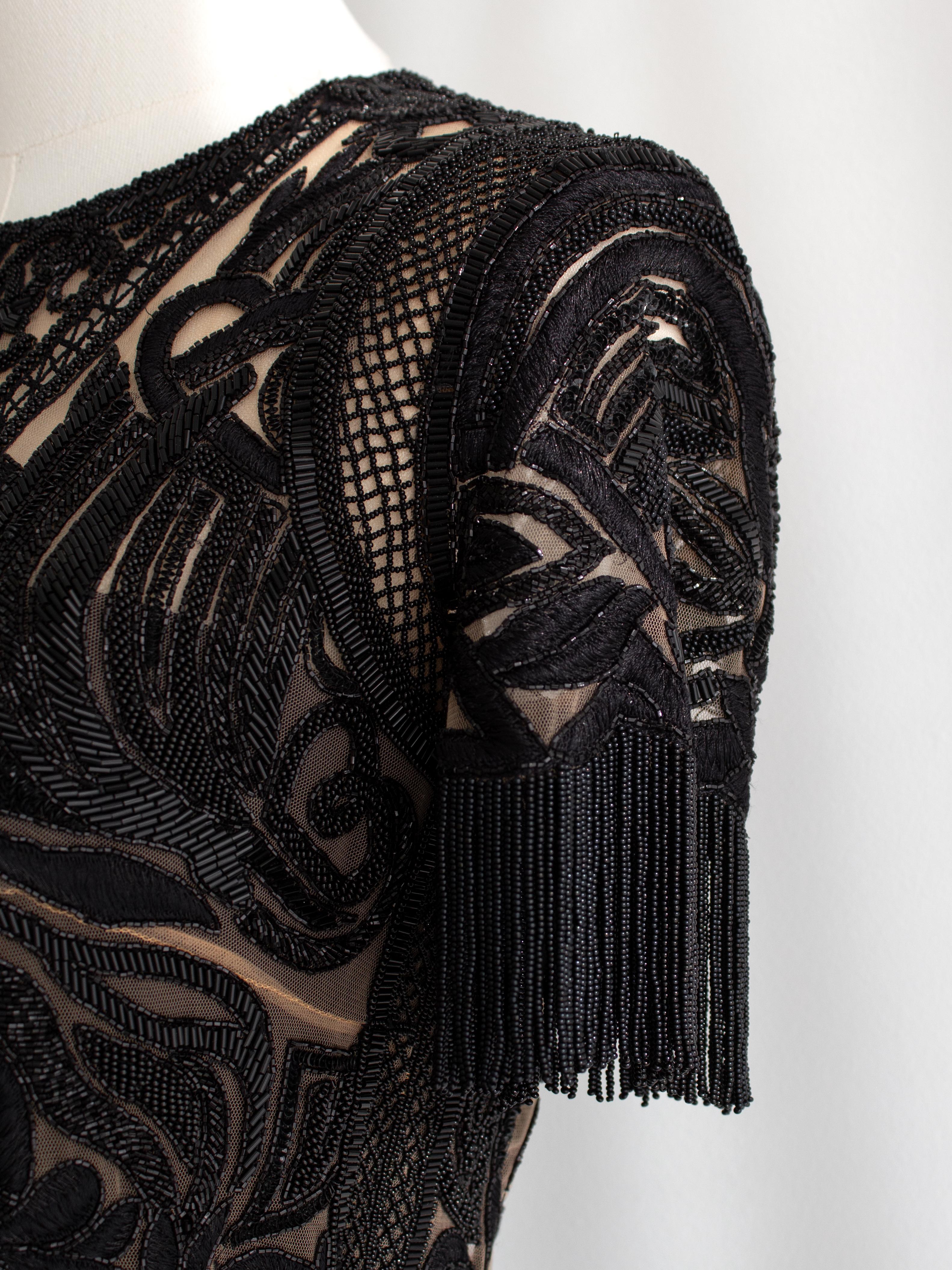 $6600 Zuhair Murad Embellished Red Carpet Tassel Beaded Black Jumpsuit 2