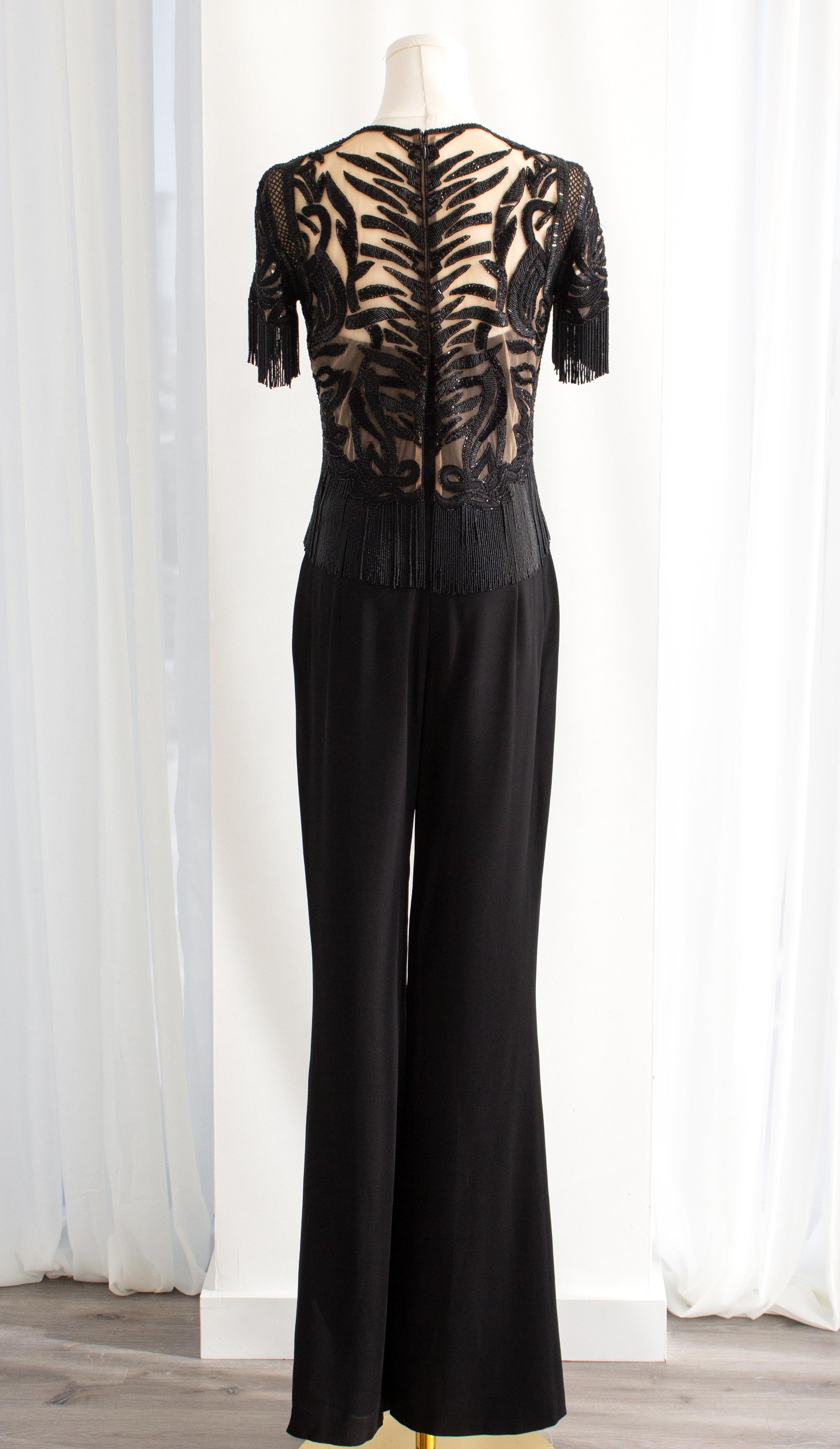 $6600 Zuhair Murad Embellished Red Carpet Tassel Beaded Black Jumpsuit 4