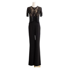 $6600 Zuhair Murad Embellished Red Carpet Tassel Beaded Black Jumpsuit