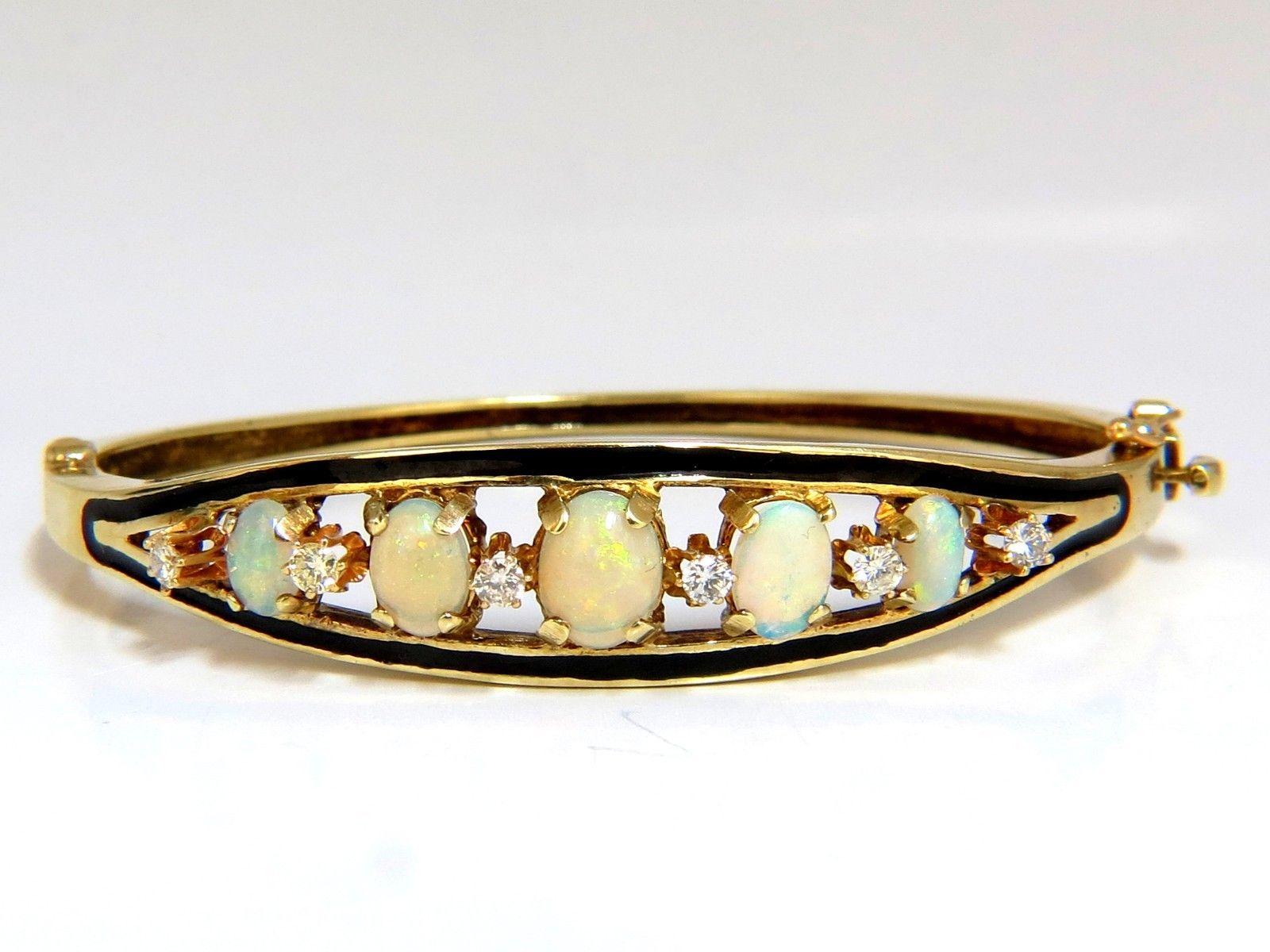 da uomo o donna 6.60ct opali naturali australiani bracciale cocktail con diamanti 14kt Vintage in vendita