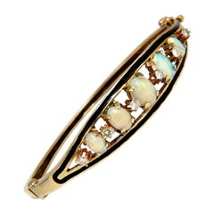 6.60ct natural Australian opals diamond bangle cocktail bracelet 14kt Vintage*