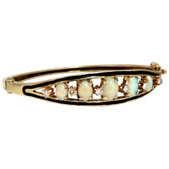 6.60ct natural Australian opals diamond bangle cocktail bracelet 14kt Vintage