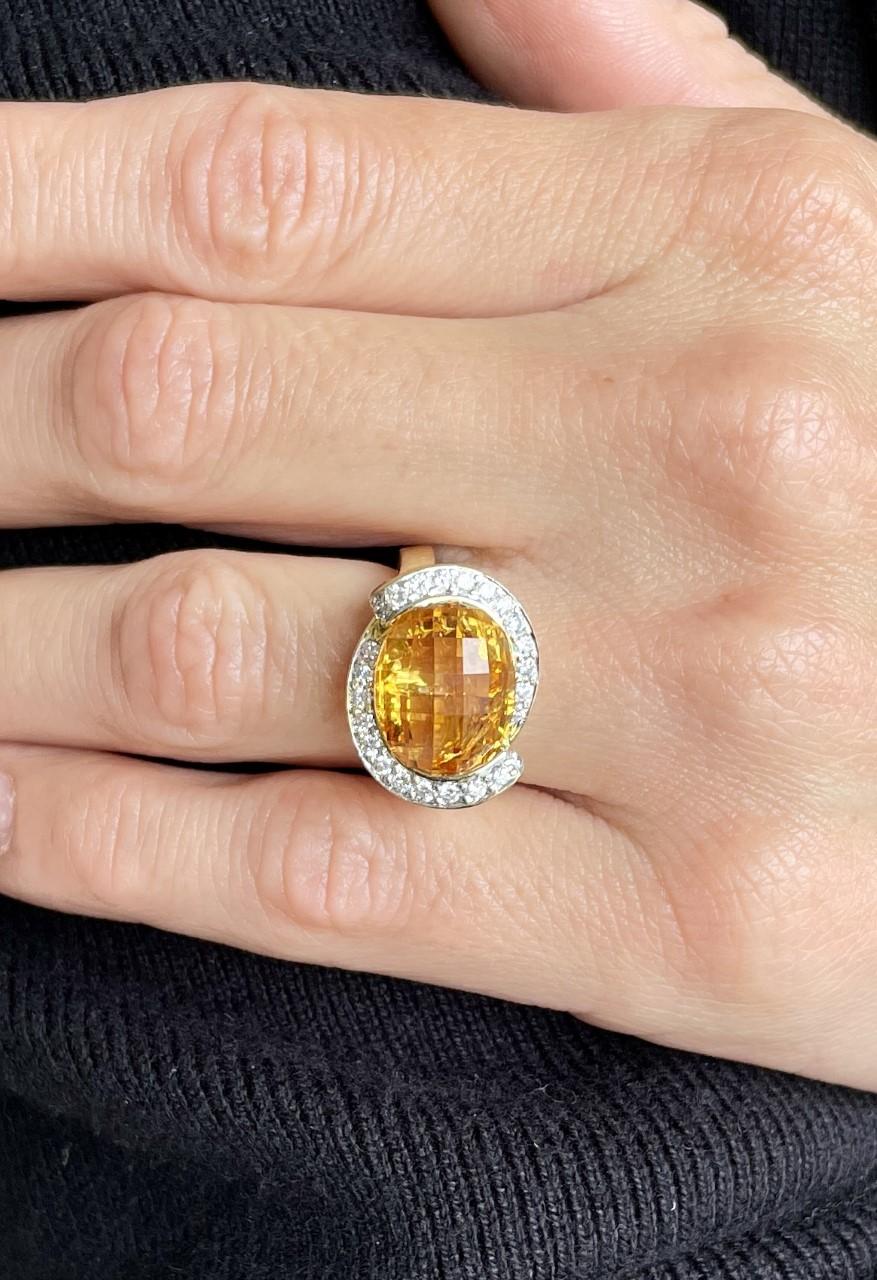 6.60ct Oval Citrine - visible inclusions
0.35tcw Round Diamonds
18k Yellow Gold Setting
Size 7
