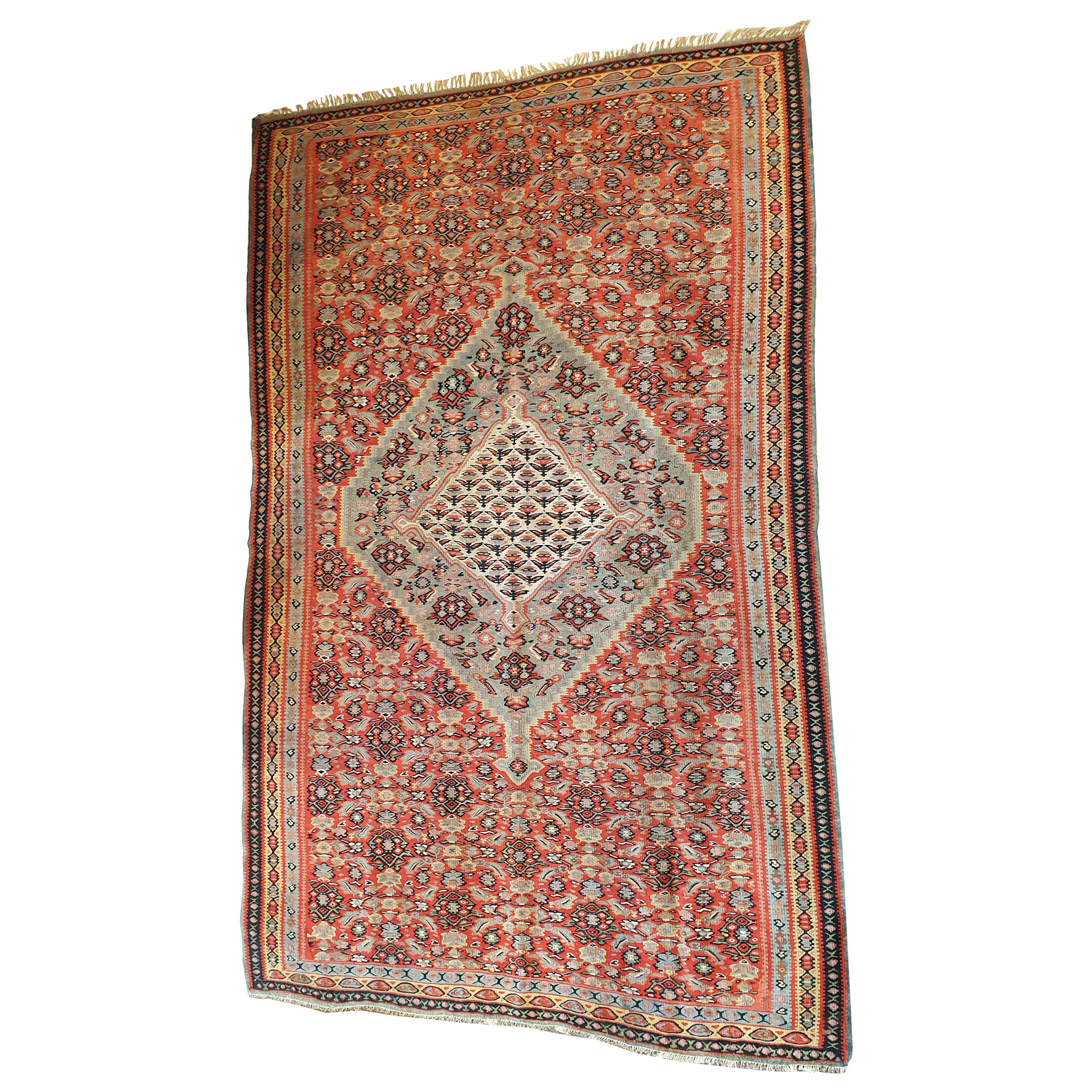 661 - 19th Century Senneh Kilim with Beautiful Patterns For Sale