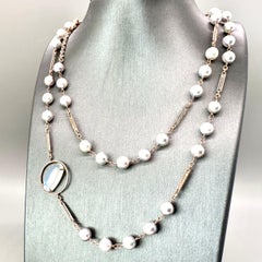 6.61 carat blue moonstone, Akoya pearls on a handmade 14k necklace by G&G Studio