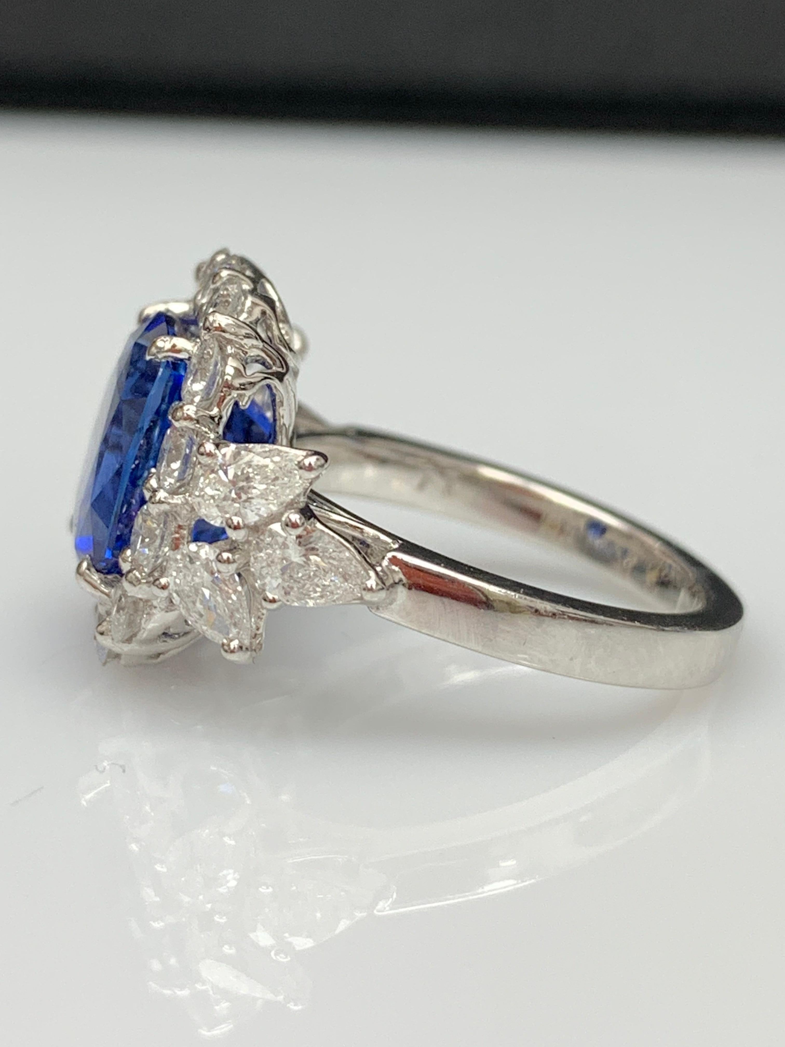 6.61 Carat Cushion Cut Blue Sapphire Diamond Engagement Ring in Platinum For Sale 9