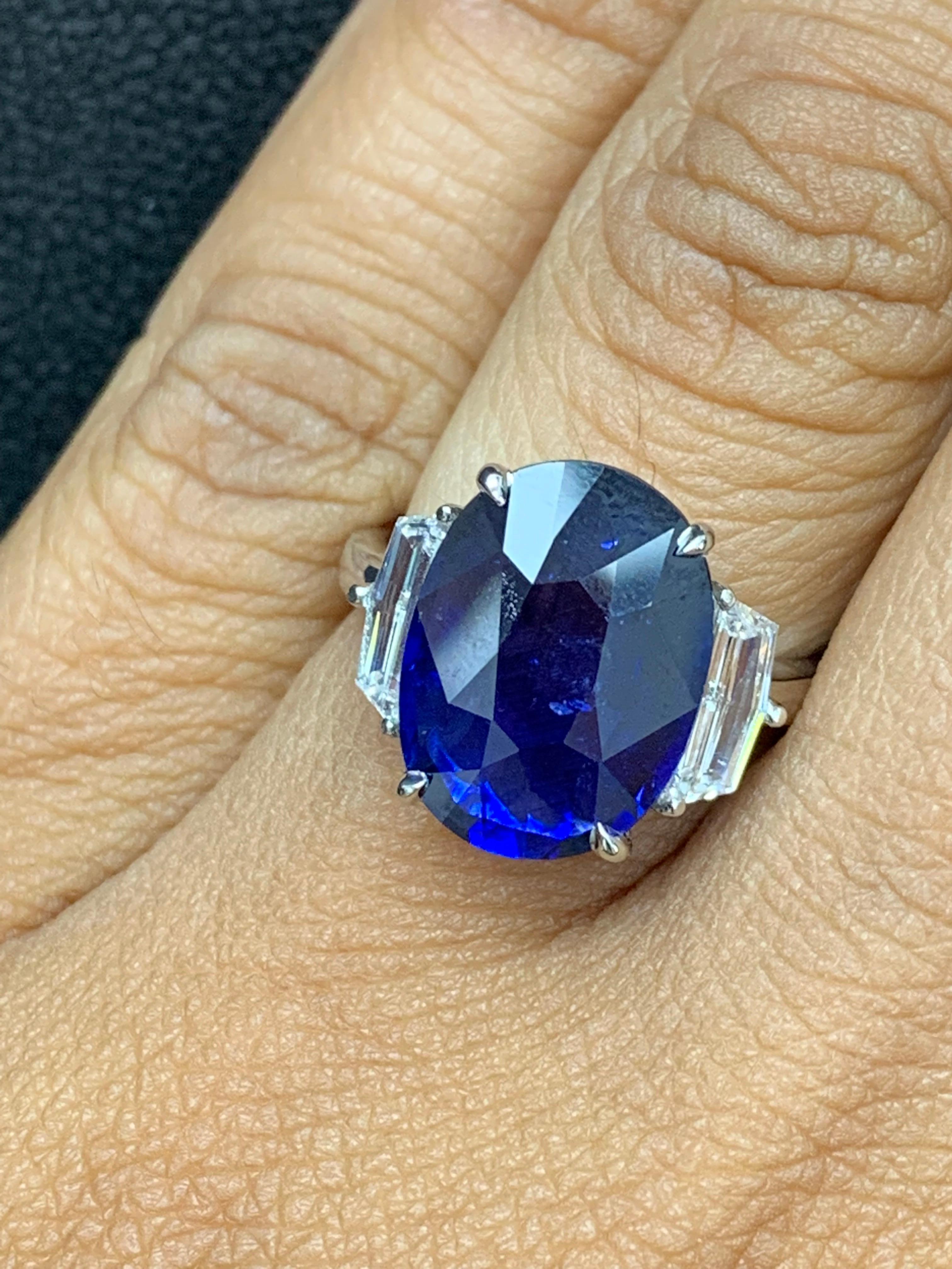6.61 Carat Oval Cut Sapphire and Diamond Engagement Ring in Platinum For Sale 4
