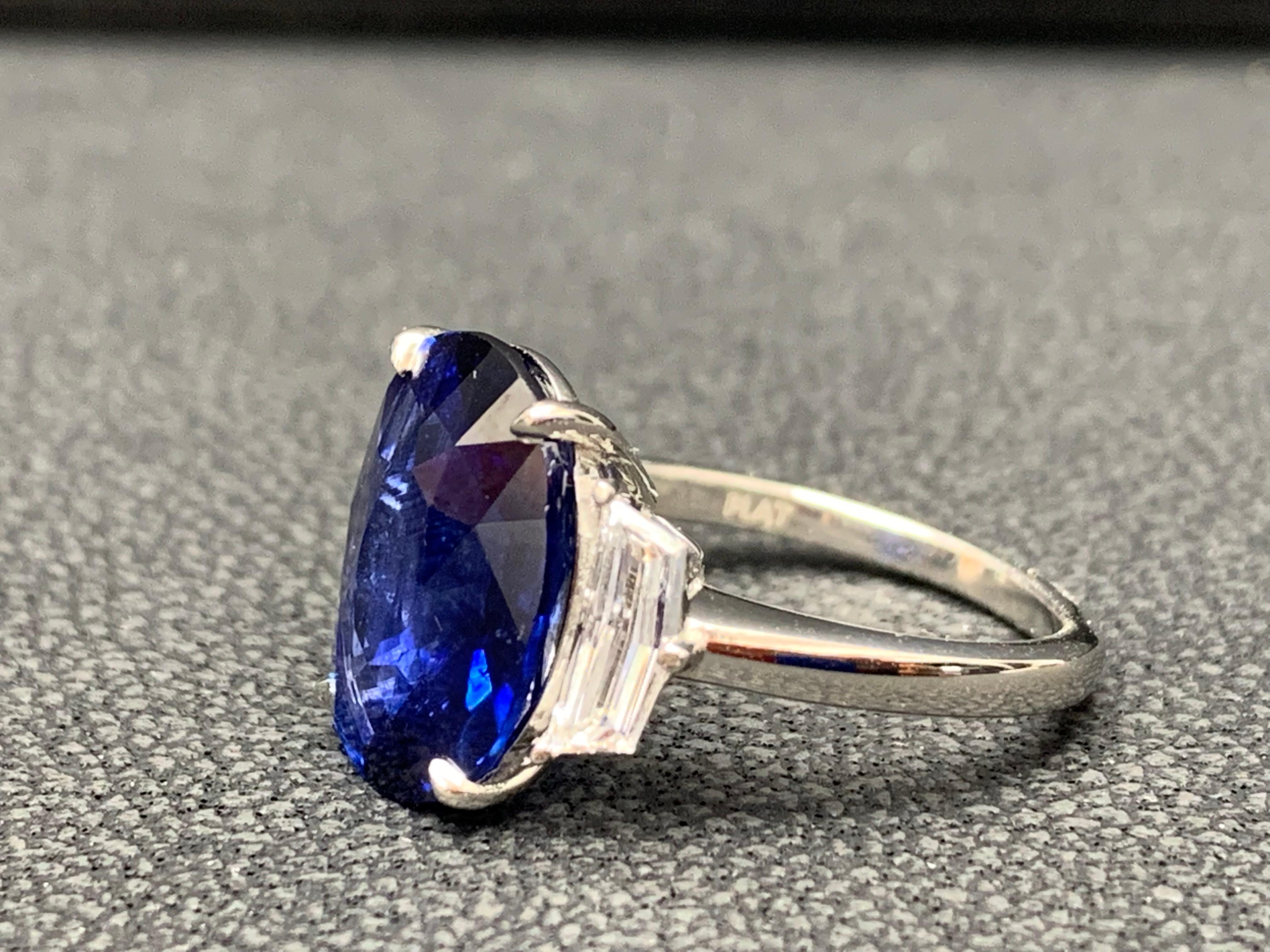 6.61 Carat Oval Cut Sapphire and Diamond Engagement Ring in Platinum For Sale 6