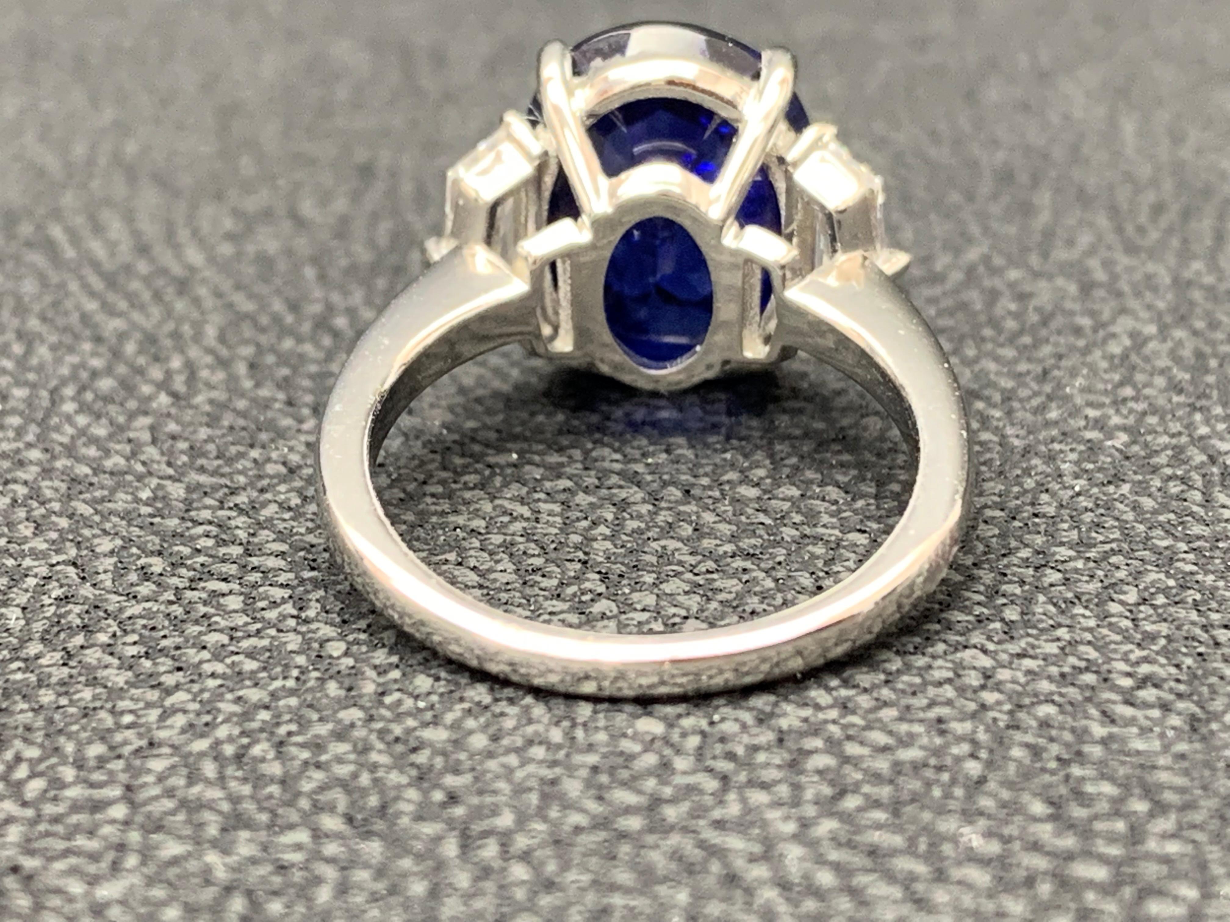 6.61 Carat Oval Cut Sapphire and Diamond Engagement Ring in Platinum For Sale 7