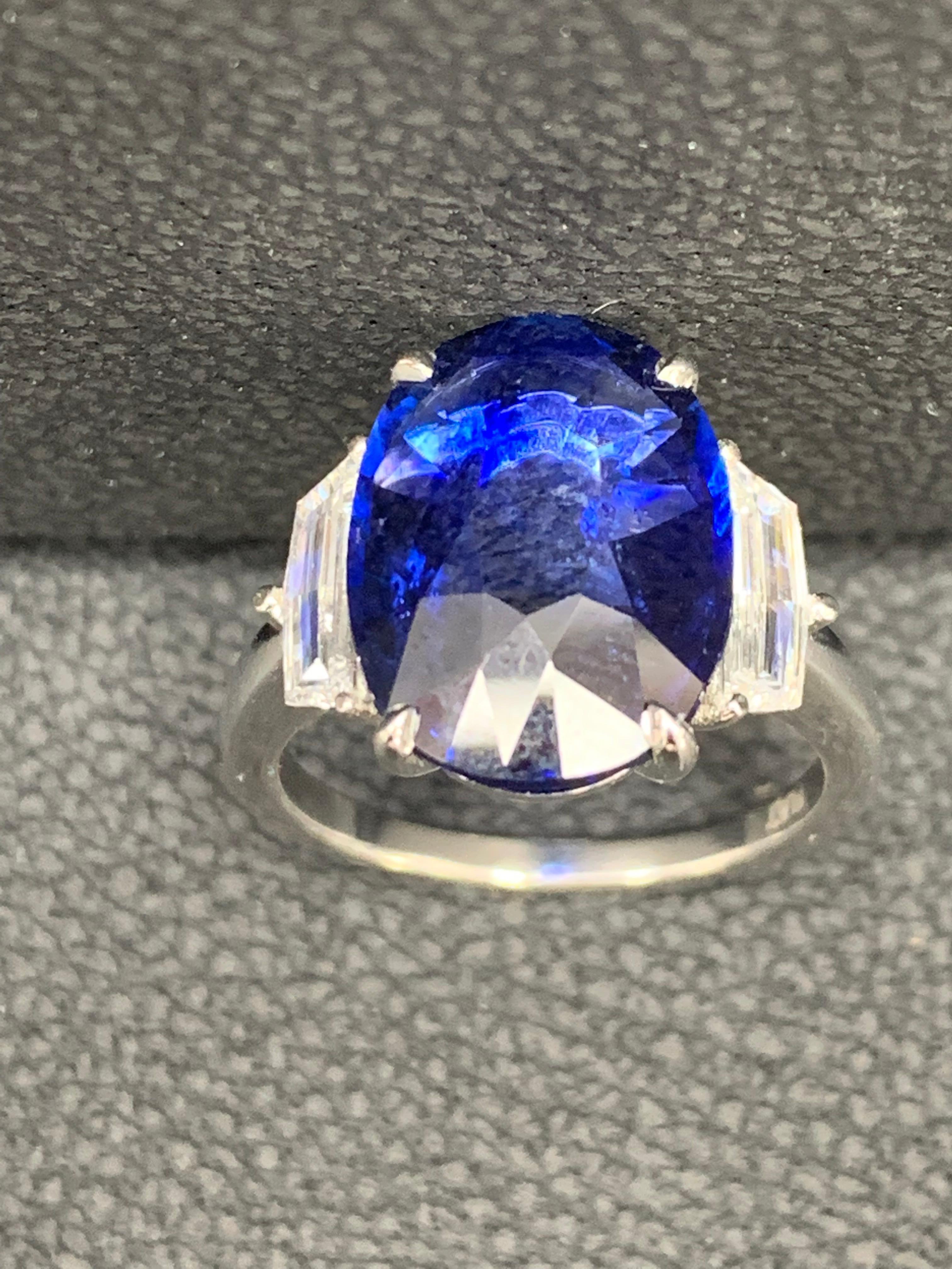 6.61 Carat Oval Cut Sapphire and Diamond Engagement Ring in Platinum For Sale 9