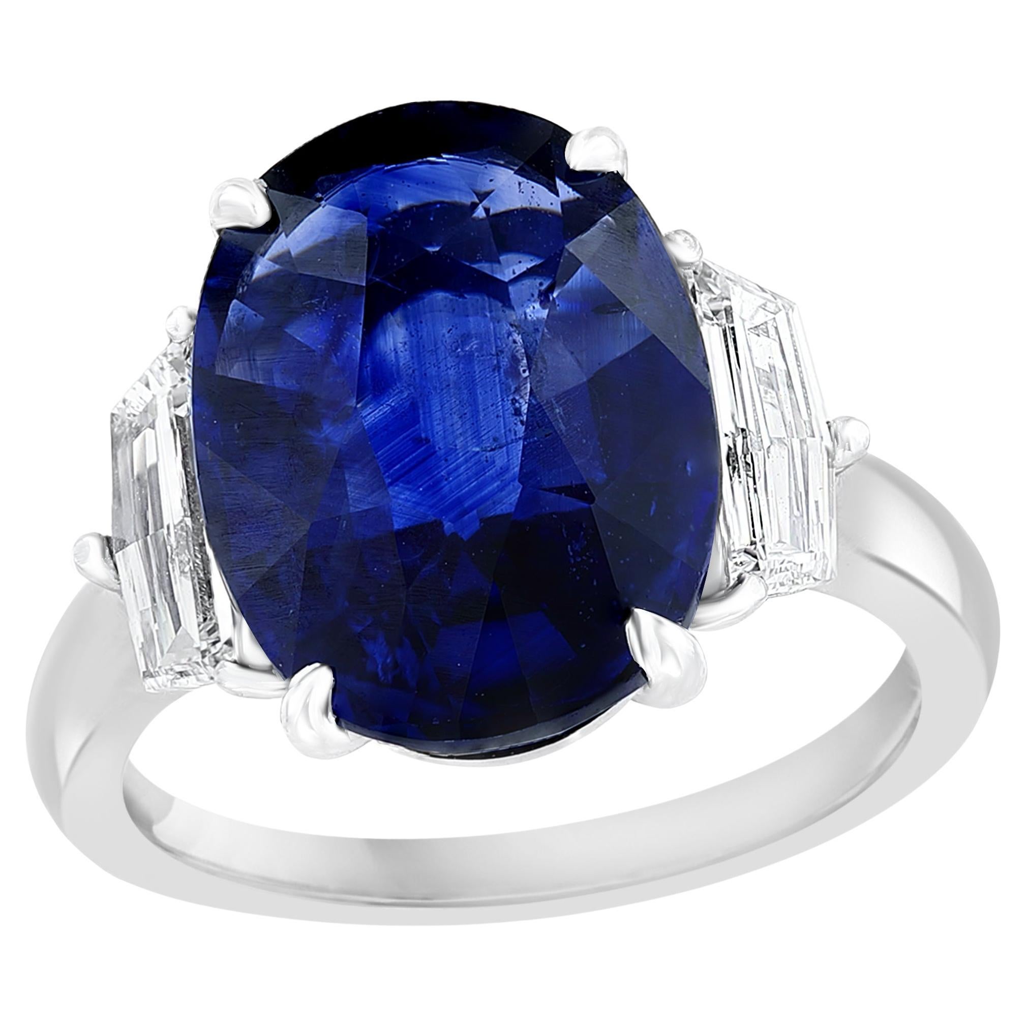 6.61 Carat Oval Cut Sapphire and Diamond Engagement Ring in Platinum