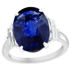 6.61 Carat Oval Cut Sapphire and Diamond Engagement Ring in Platinum