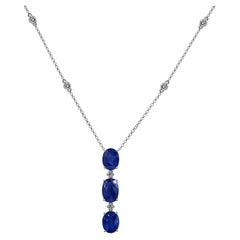6.61 Carats Sapphire and White Diamond White Gold Necklace