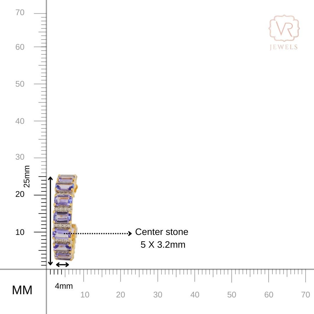 Pendientes de aro de tanzanita y diamantes de 6,61 ct en oro amarillo de 14k Regalo de joyería navideño en venta 7
