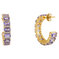 Orecchini a cerchio con tanzanite e diamanti da 6,61 carati in oro giallo 14k Regalo per le vacanze