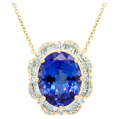 6.61ct Tanzanite Necklace with 0.57tct Diamonds Set in 14K Yellow Gold