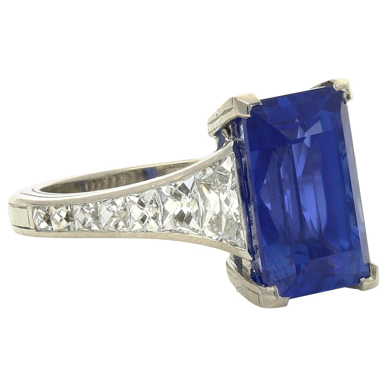 6.61ct Unheated Ceylon Sapphire with French-Cut Diamond Shoulder Platinum Ring