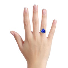 6.62 Carat 14 Karat Yellow Gold Trillion Tanzanite Diamond Cocktail Ring