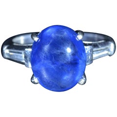 6.62 Carat Cabochon Sapphire Ring in Platinum Set with Baguette Cut Diamonds 6.62 Carat Cabochon Sapphire Ring in Platinum Set with Baguette Cut Diamonds