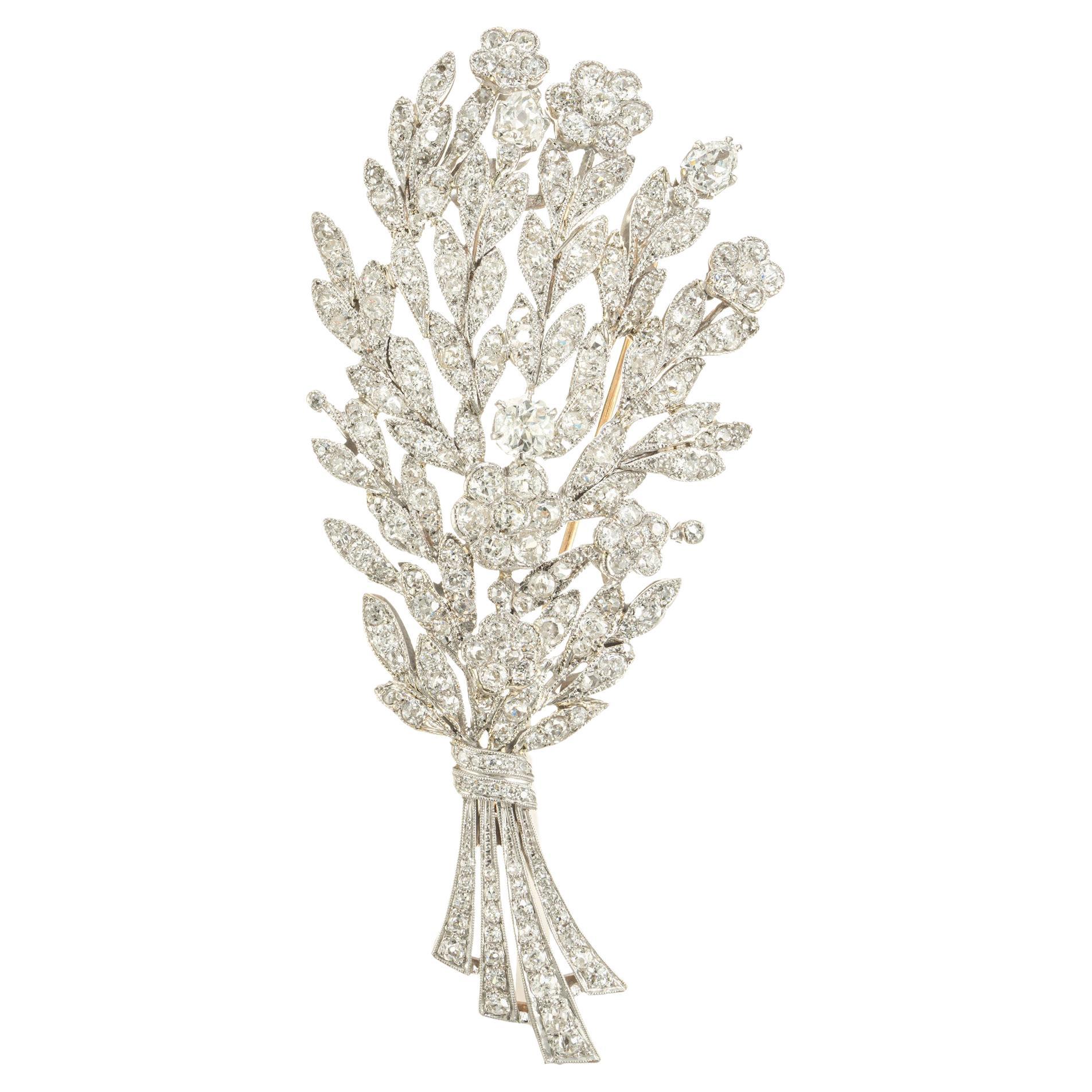 6.62 Carat Diamond Rose Gold Platinum Flower Brooch For Sale