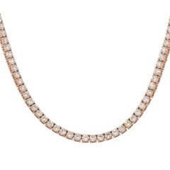 6.62 Carat Round Diamond 18" Tennis Necklace 14 Karat In Stock