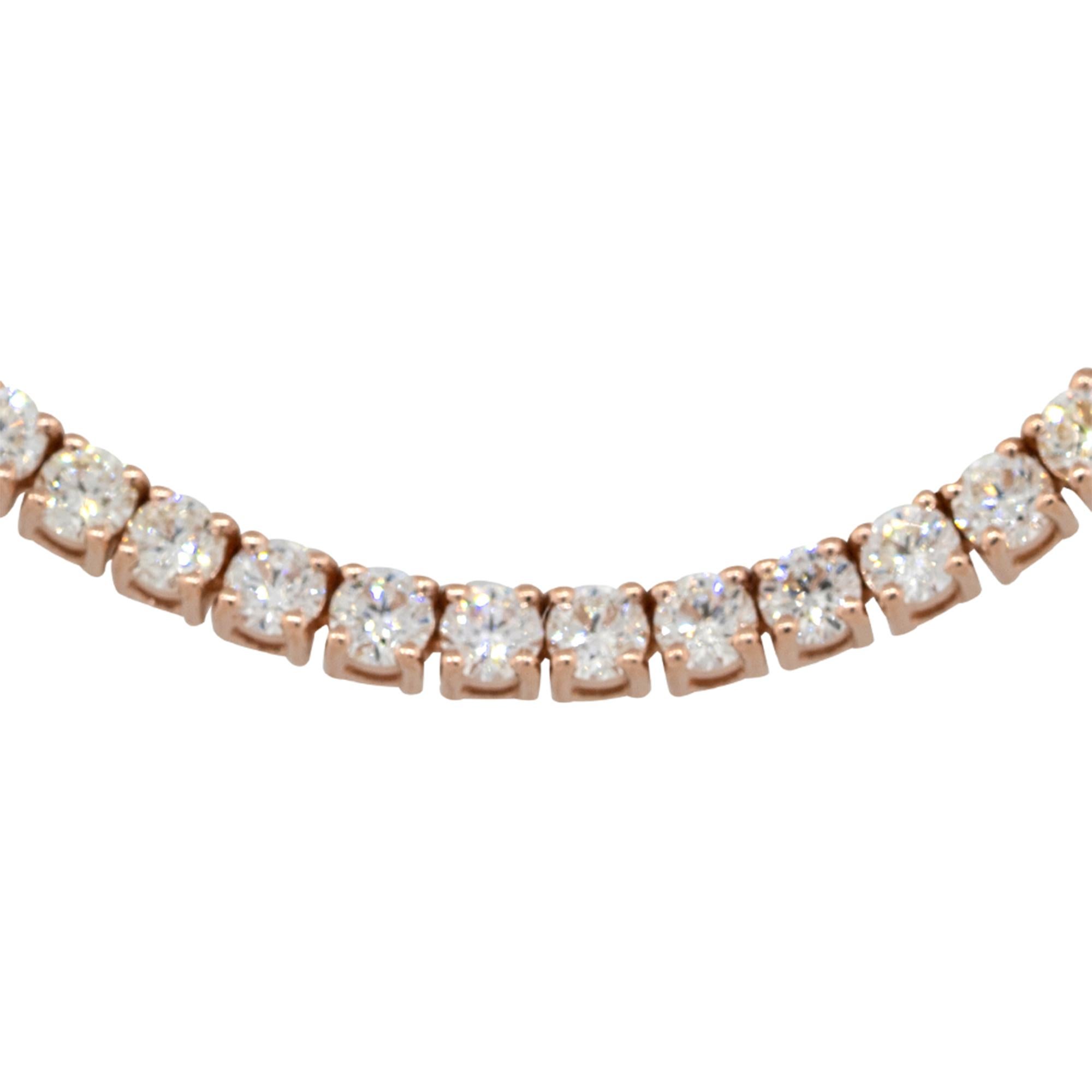 Taille ronde Collier tennis en or 14 carats avec diamants ronds de 6,62 carats de 18 pouces en vente