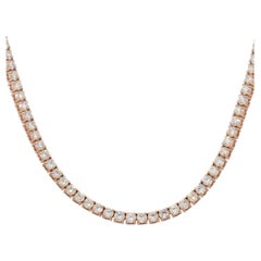 6.62 Carat Round Diamond 18" Tennis Necklace 14 Karat In Stock