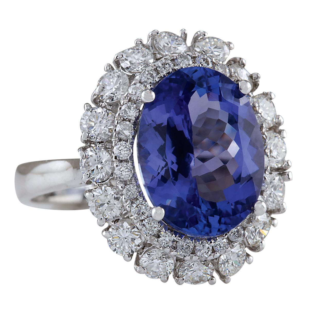 6.62 Carat Tanzanite 14 Karat White Gold Diamond Ring
Stamped: 14K White Gold
Total Ring Weight: 5.5 Grams
Total  Tanzanite Weight is 5.12 Carat (Measures: 12.00x10.00 mm)
Color: Blue
Total  Diamond Weight is 1.50 Carat
Color: F-G, Clarity: