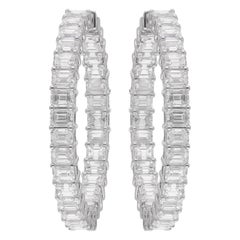 6.62 Ct. Emerald Cut Diamond Hoop Earrings 14 Karat White Gold Handmade Jewelry