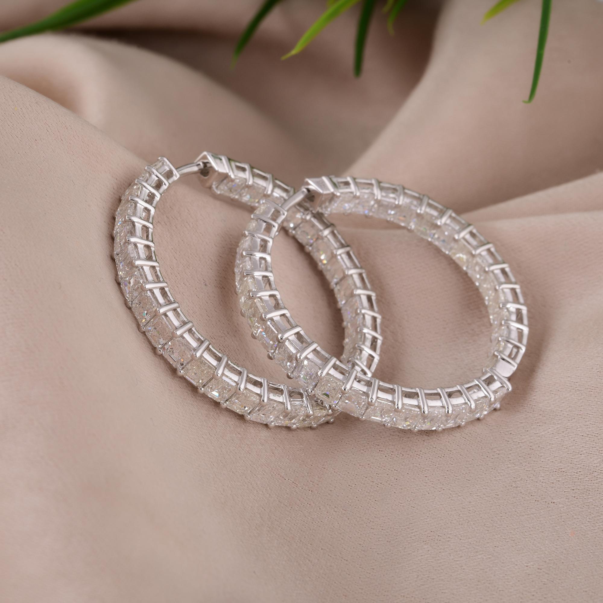 Moderne 6,62 Ct. Créoles en diamant taille émeraude Or blanc 18 carats Bijoux artisanaux en vente