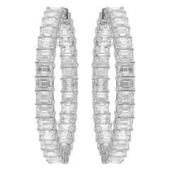 6.62 Ct. Emerald Cut Diamond Hoop Earrings 18 Karat White Gold Handmade Jewelry