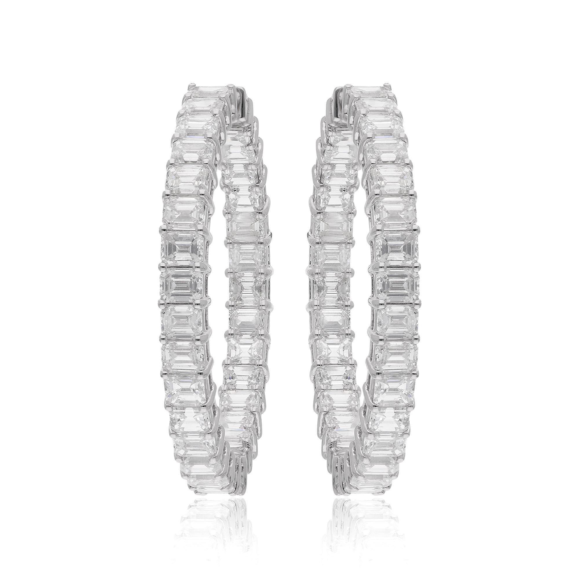 6,62 Ct. Créoles en diamant taille émeraude Or blanc 18 carats Bijoux artisanaux