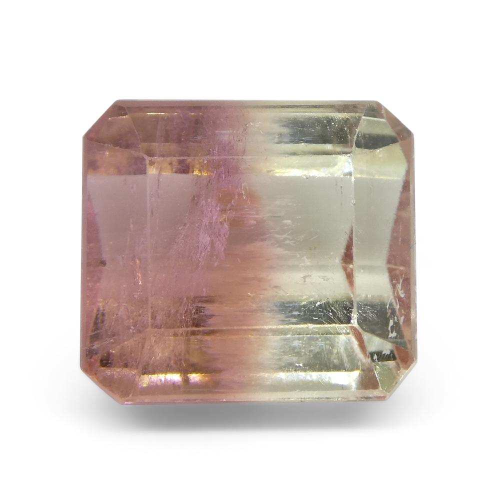 6.62ct Emerald Cut Pink & Green Bi-Colour Tourmaline from Brazil In New Condition For Sale In Toronto, Ontario
