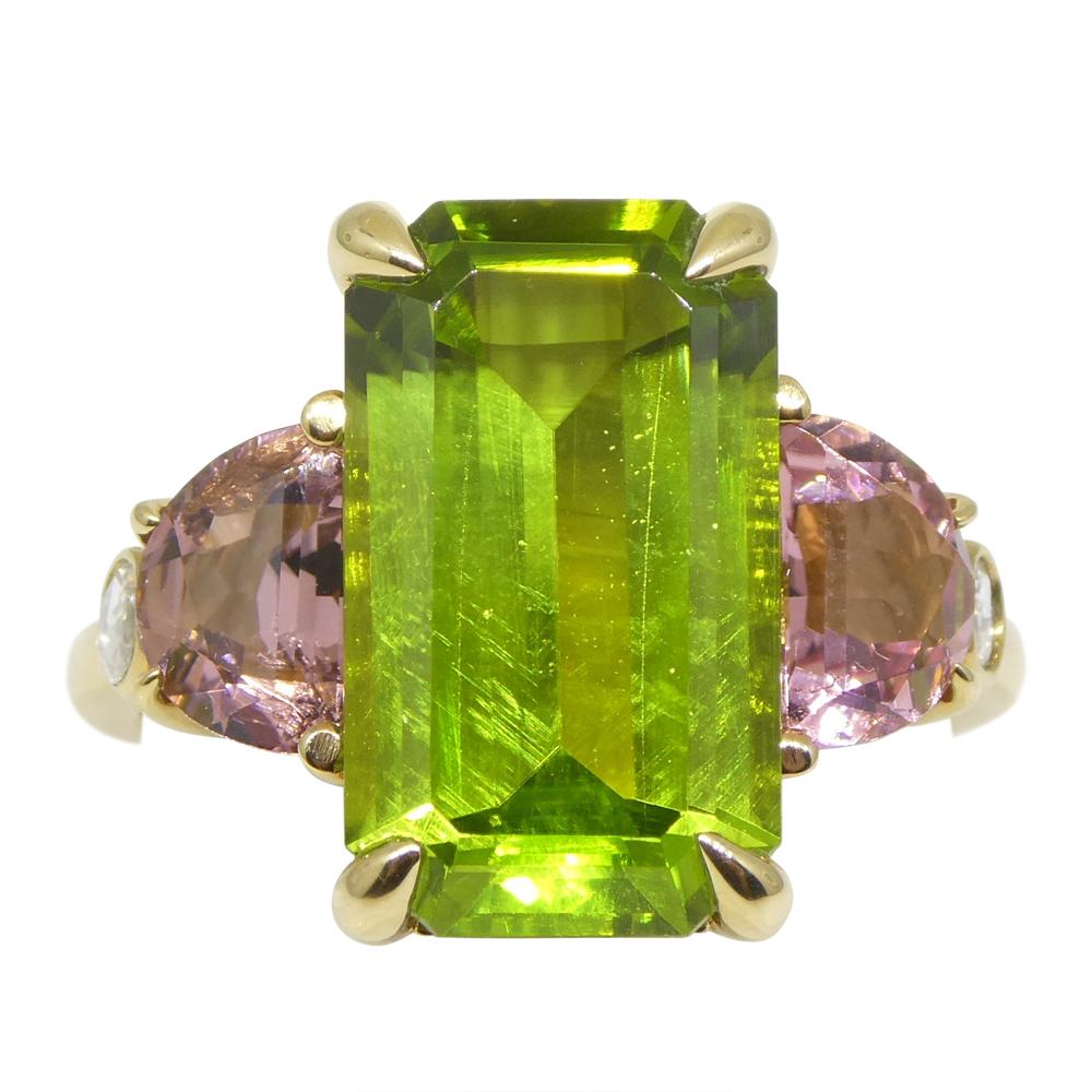 6.62ct Peridot, Pink Tourmaline & Diamond Ring set in 14k Yellow Gold 4