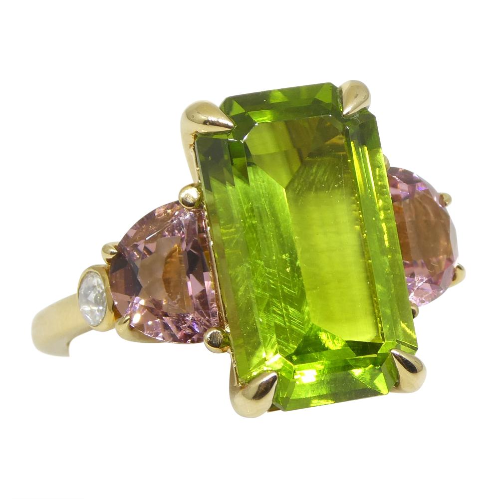 6.62ct Peridot, Pink Tourmaline & Diamond Ring set in 14k Yellow Gold 5