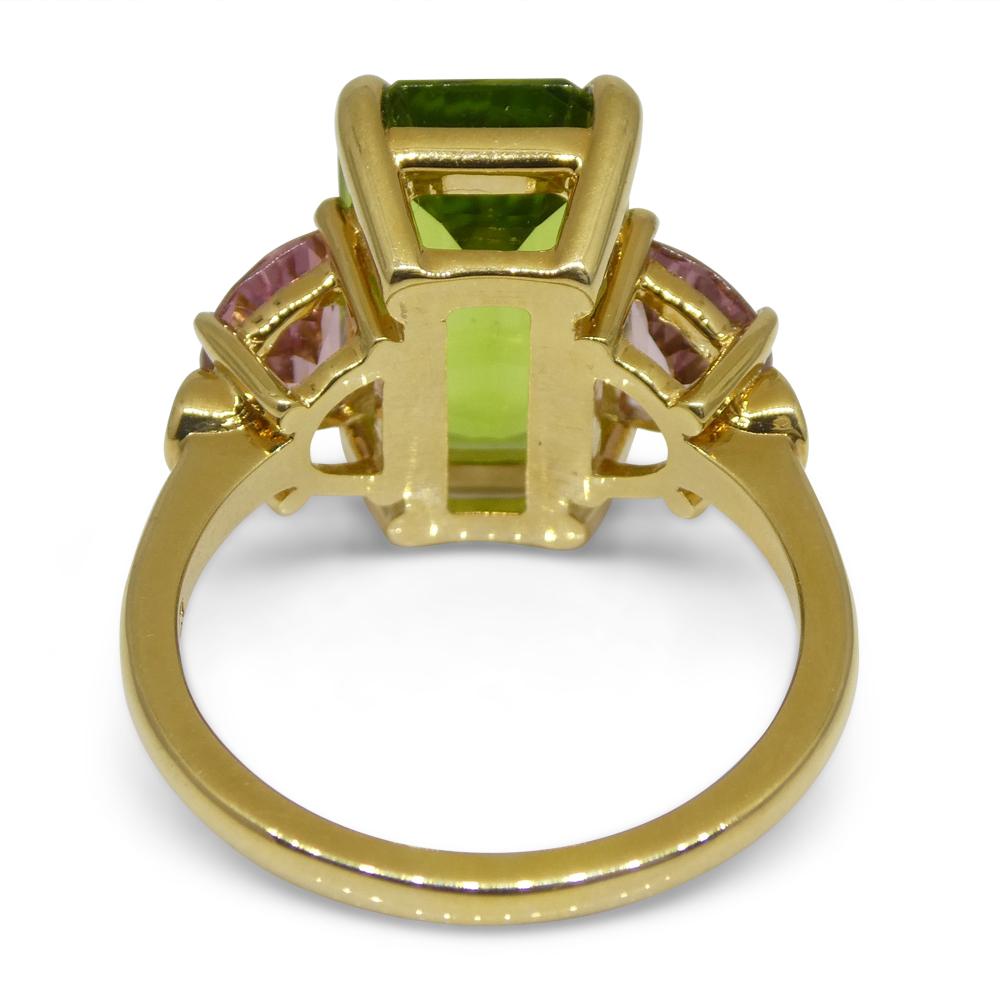 6.62ct Peridot, Pink Tourmaline & Diamond Ring set in 14k Yellow Gold In New Condition In Toronto, Ontario