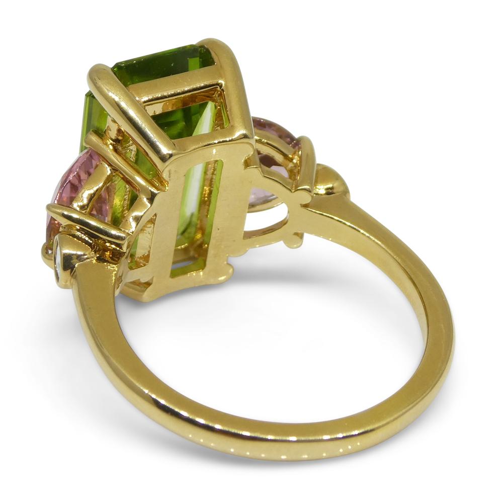 6.62ct Peridot, Pink Tourmaline & Diamond Ring set in 14k Yellow Gold 2