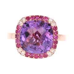 6.63 Carat Amethyst Pink Sapphire Diamond 14 Karat Rose Gold Cocktail Ring