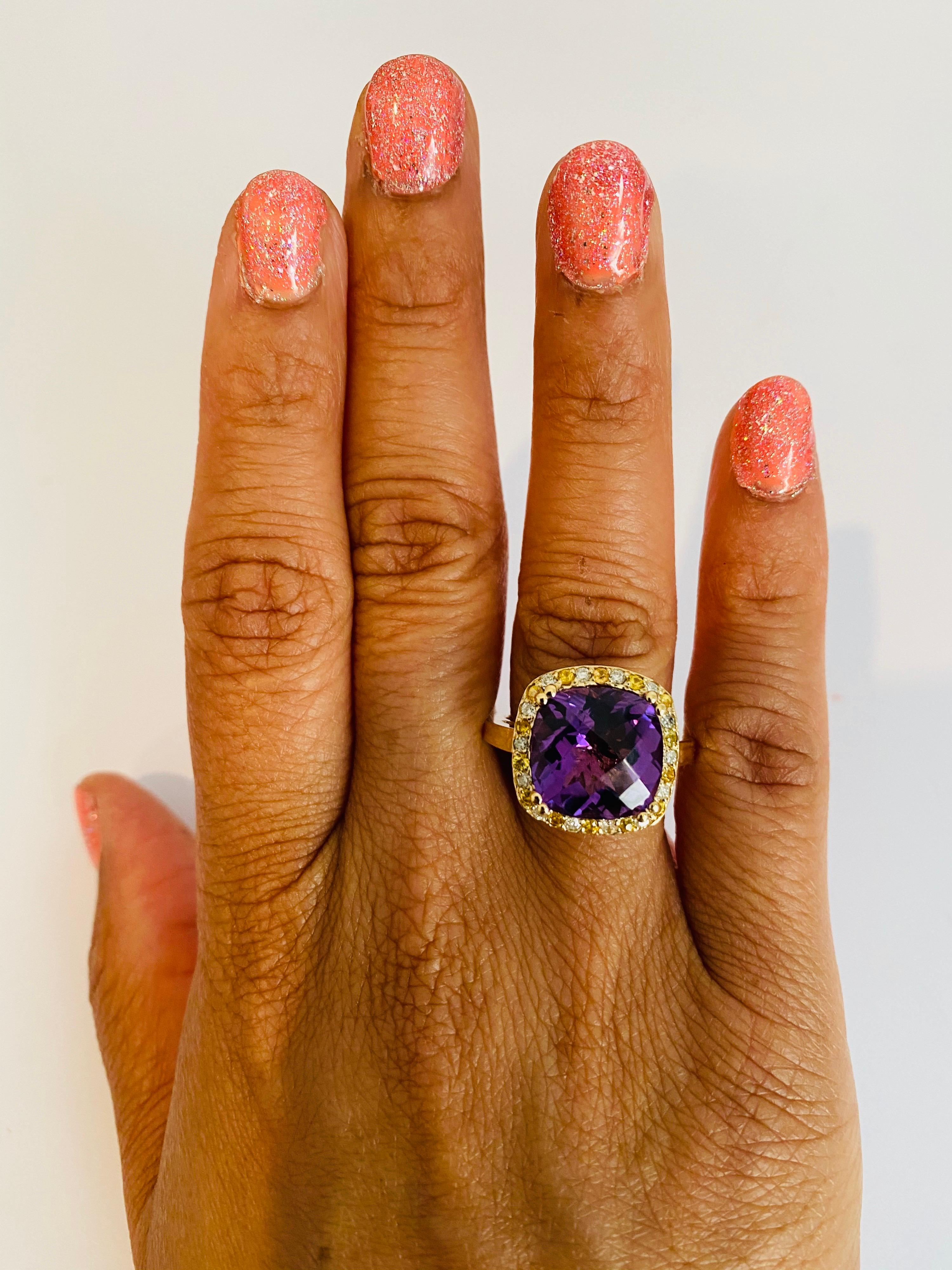 6.63 Carat Amethyst Yellow Sapphire Diamond Yellow Gold Cocktail Ring In New Condition For Sale In Los Angeles, CA