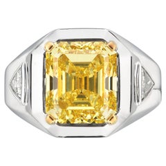 6.63 Carat Emerald-cut Statement Fancy Yellow 14K Gold Rare Fancy Splendour