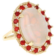 6.63 Carat Oval Cut Opal Diamond 18 Karat Yellow Gold Cocktail Ring