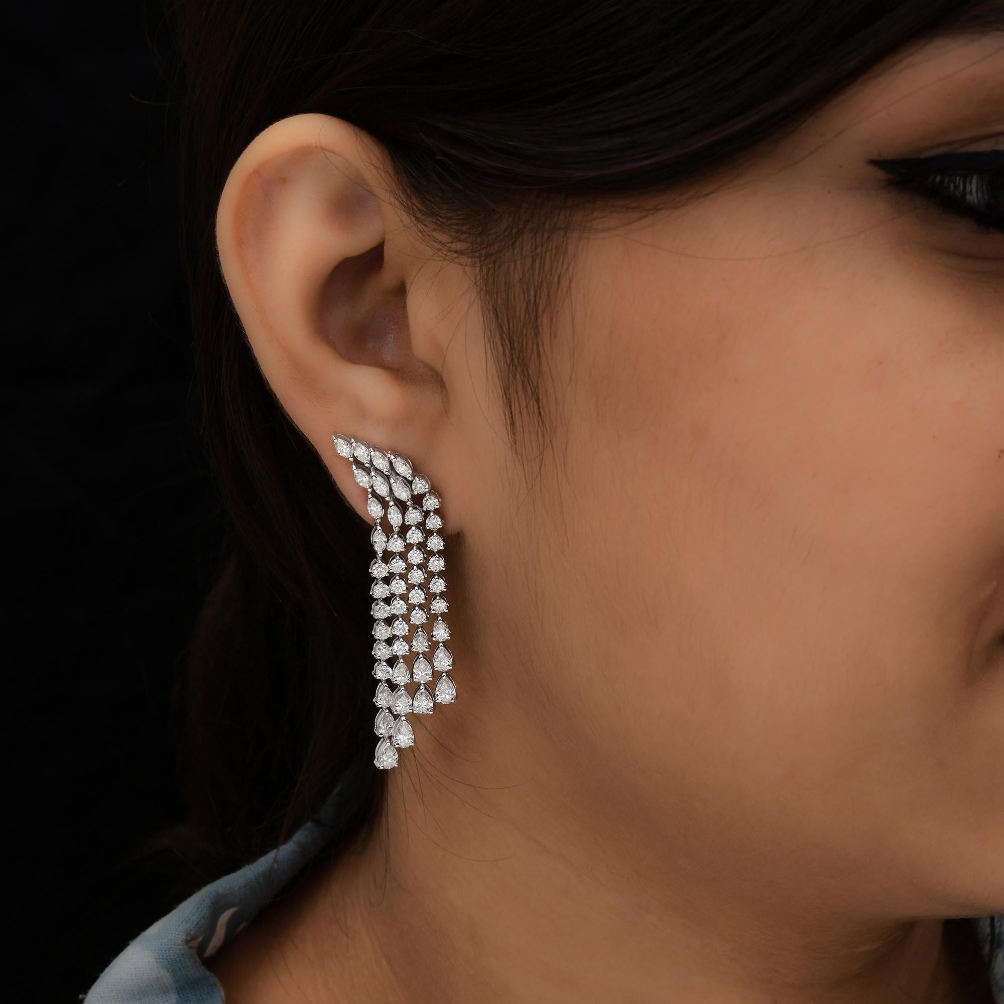 Women's 6.63 Carat SI Clarity HI Color Multi Shape Diamond Earrings 14 Karat White Gold For Sale