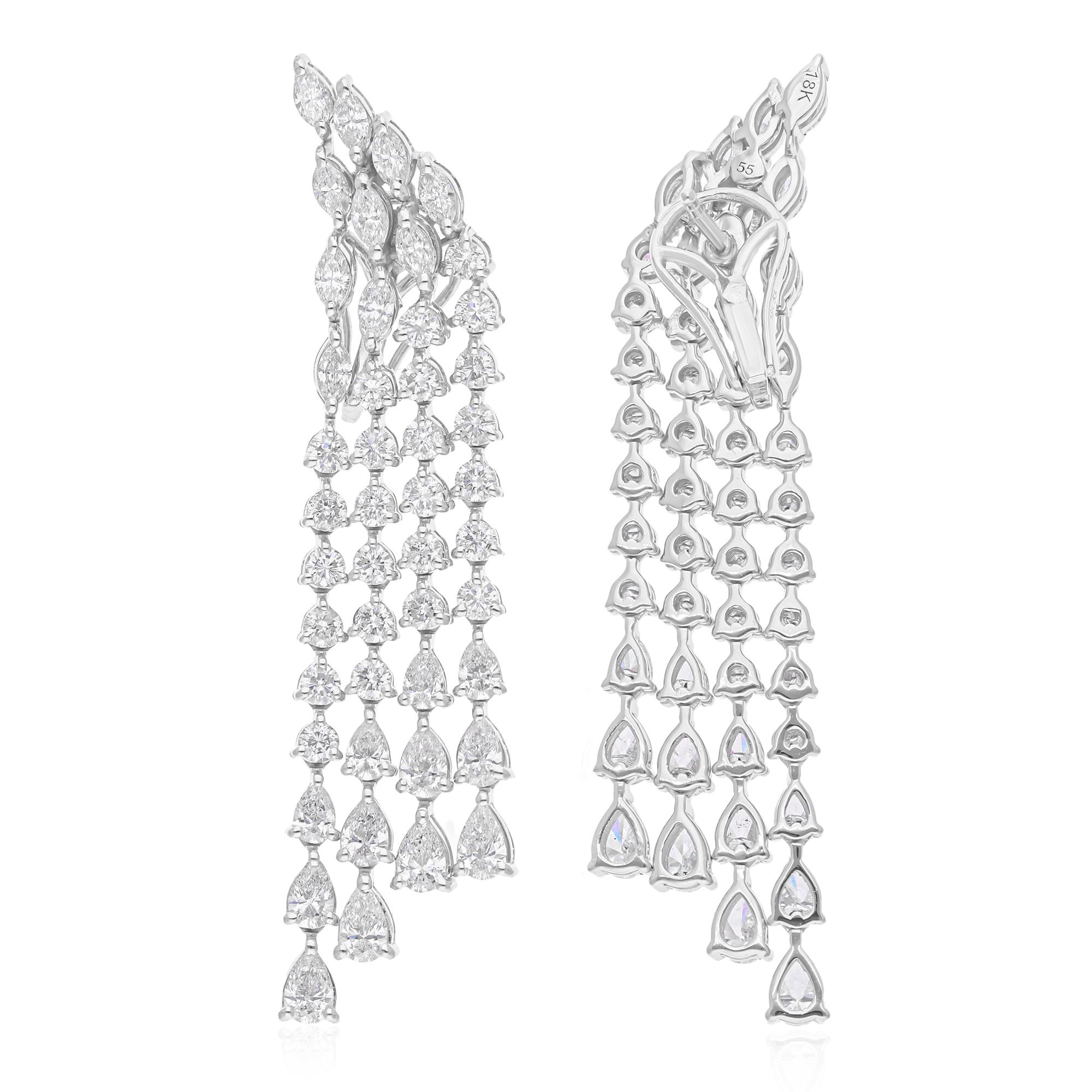 Modern 6.63 Carat SI Clarity HI Color Multi Shape Diamond Earrings 18 Karat White Gold For Sale