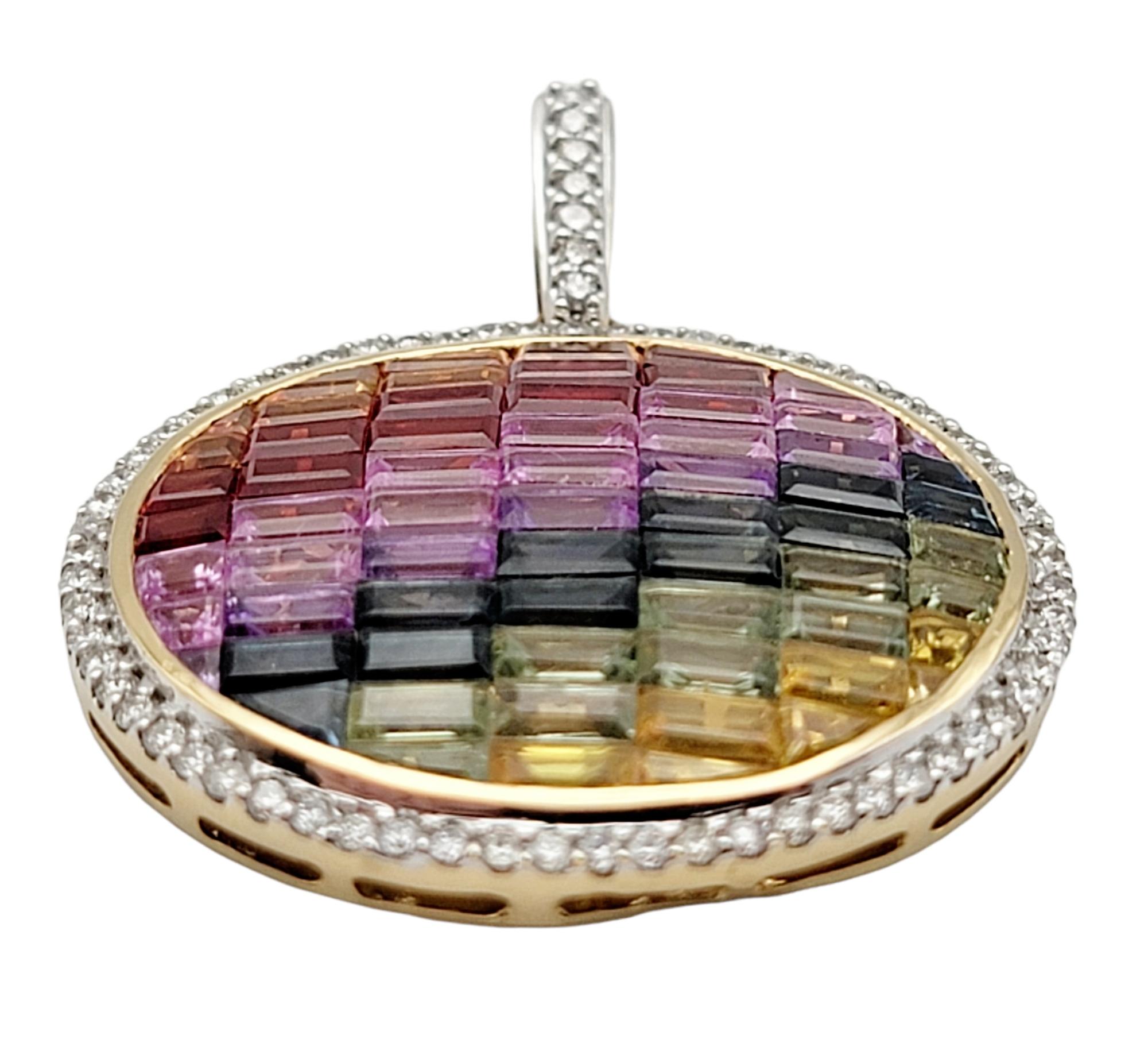 6.63 Carats Total Rainbow Sapphire and Halo Diamond Pendant in 14 Karat Gold In Good Condition For Sale In Scottsdale, AZ